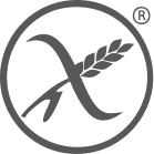 Simbolo senza glutine, rappresentato da una circonferenza barrata con una spiga di grano al centro, utilizzato per indicare che il prodotto è privo di glutine